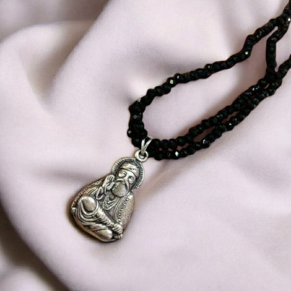 Serene Blessings of Guruji : 925 Silver Pendant Black Onyx Necklace