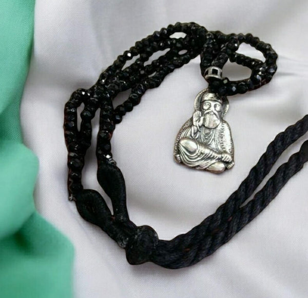 Serene Blessings of Guruji : 925 Silver Pendant Black Onyx Necklace