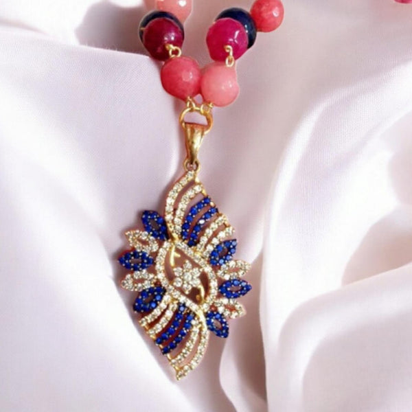Luminent Shades of Pink with Blue Zircon Studded Pendant Necklace Set