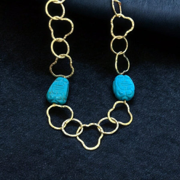 Enthralling Turquoise in Golden Spherical Chain Necklace