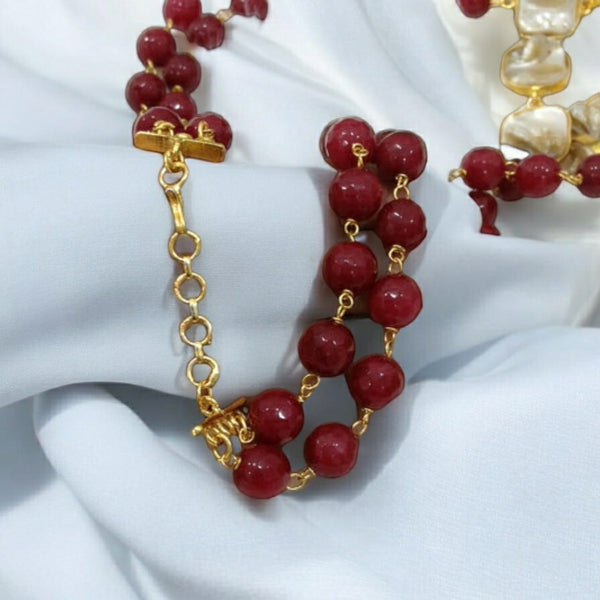 Marron Gemstone With Mother Of Pearl Necklace Set