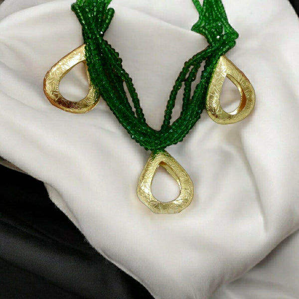 Parakeet Green Beads Golden Droplet Pendant Necklace