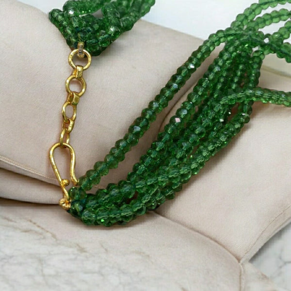 Parakeet Green Beads Golden Droplet Pendant Necklace