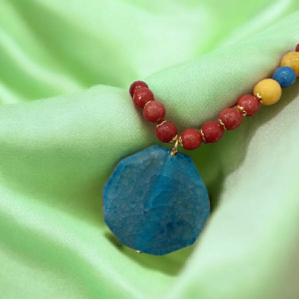 Magnetic Multi-coloured Gemstones And Pendant Necklace