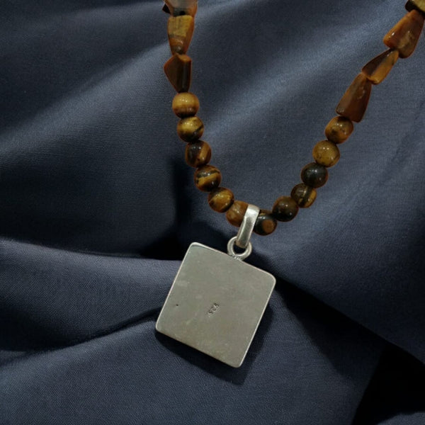 Tremendous Tiger Beads With Silver Pendant Necklace