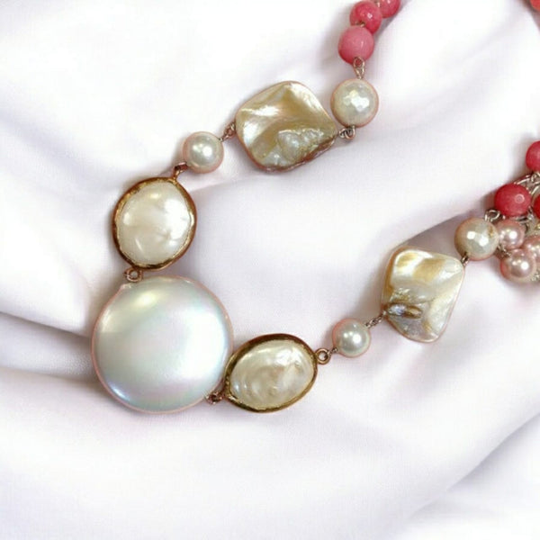 Poised Pink Stones with Pearls Necklace