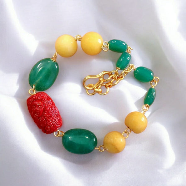 Emerald Green and Yellow with Red Coral Bracelet Set
