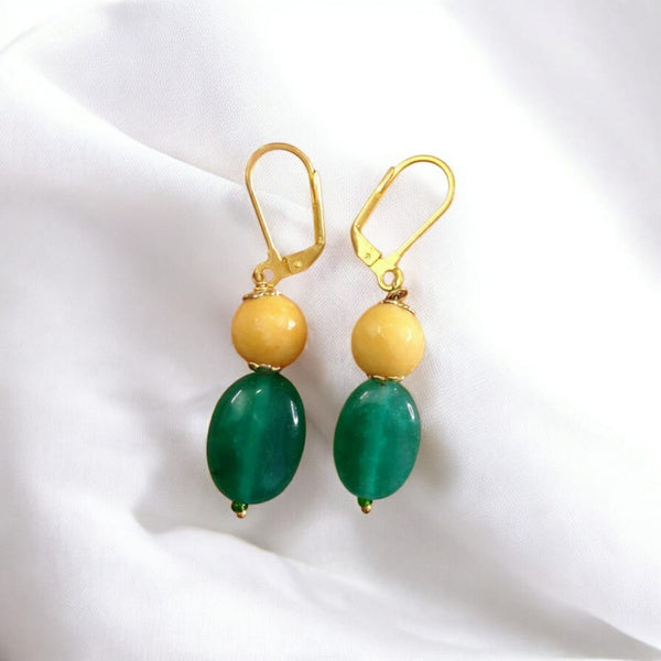 Emerald Green and Yellow with Red Coral Bracelet Set