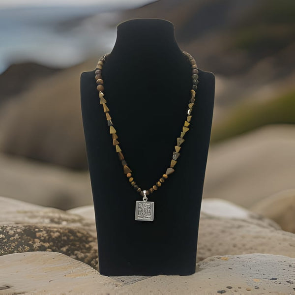 Tremendous Tiger Beads With Silver Pendant Necklace