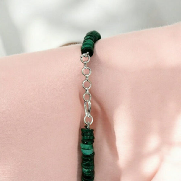 Green Malachite Semi Precious With Silver Pendant Necklace