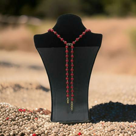 Charismatic Cherry Red Corals and Aquamarine Green Tassel Necklace