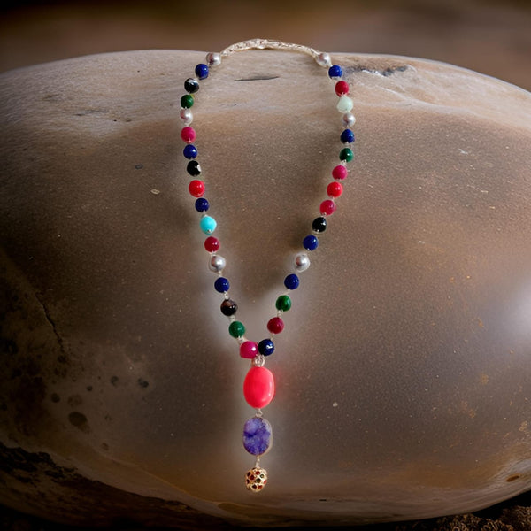 Gorgeous Multicolour Gemstones Druzy Pendant Necklace