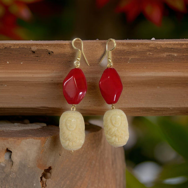 Mermaid Encarved Cream Corals and Candy Red Earrings