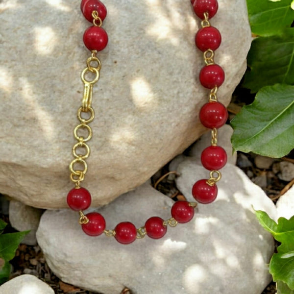 Charismatic Cherry Red Corals and Aquamarine Green Tassel Necklace