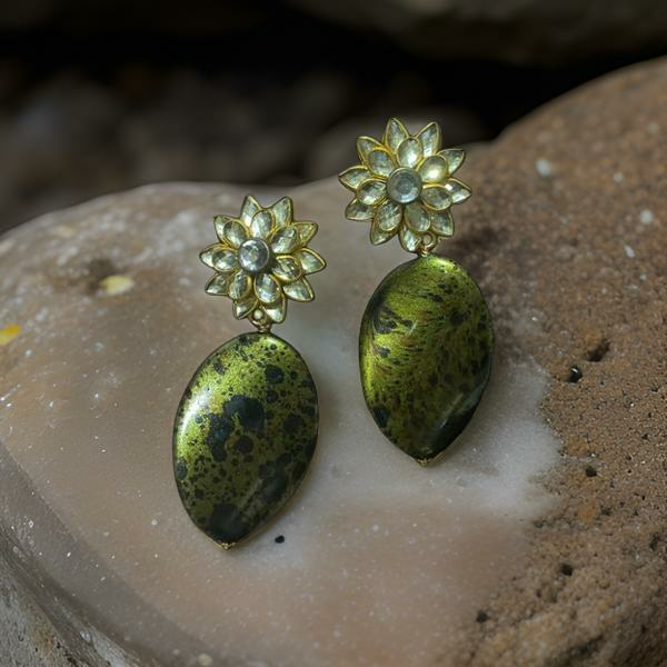 Elegant Blossoms Olive Green Gemstone Earrings
