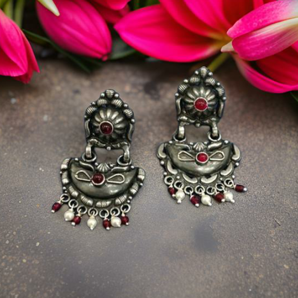 Vintage Silver Oxidized Drop Earrings