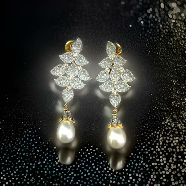 White and Gold Tripartite Pearl Dangler Earrings