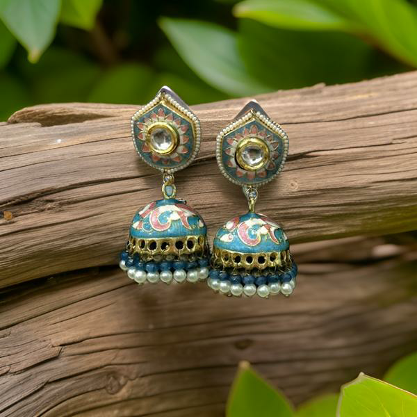Cerulean Blue Enamel Jhumka Earrings