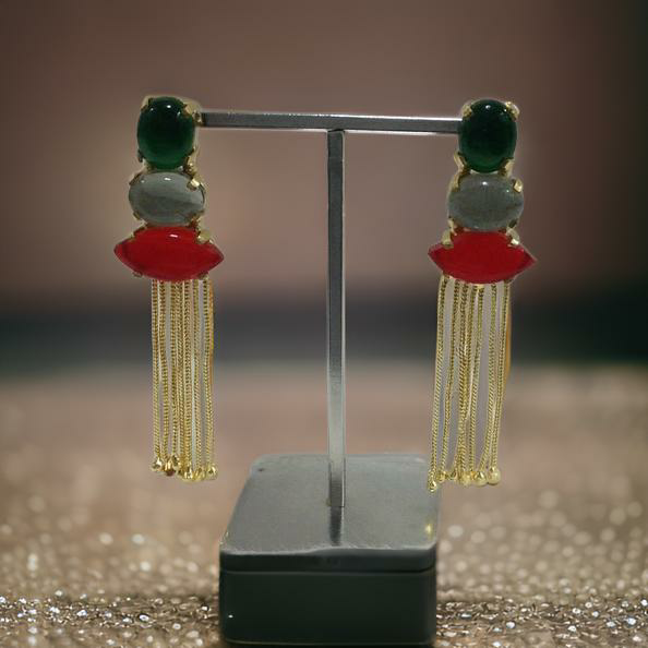 Green Grey and Red Long Dressy Earrings