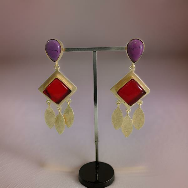 Indigo and Red shaded Leaf Dangler Earrings