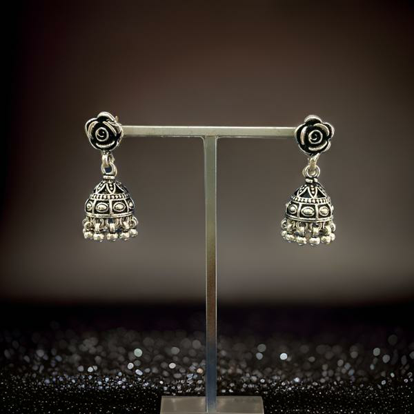 Silver Rose Jhumki Earrings