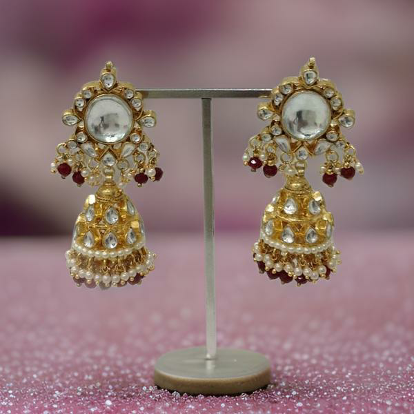 Splendid Kundan Golden Red Jhumka Long Earrings