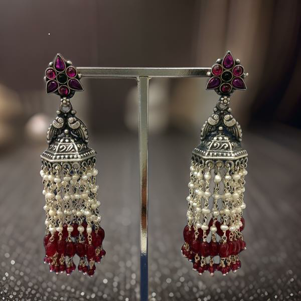 Crescent Piercings Silver Long Jhumka Earrings