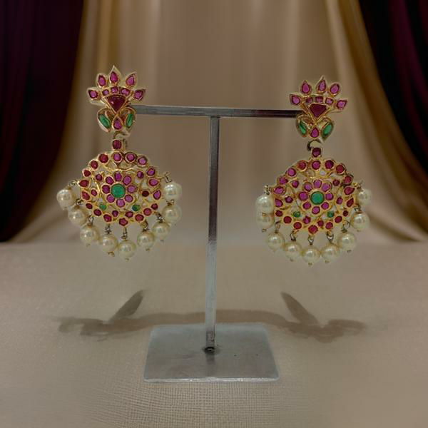 Gorgeous Gold Plating With Gemstones And Pearls Earrings