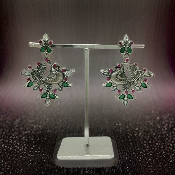 Ravishing Ruby Pink with Emerald Green Oxidized Earrings