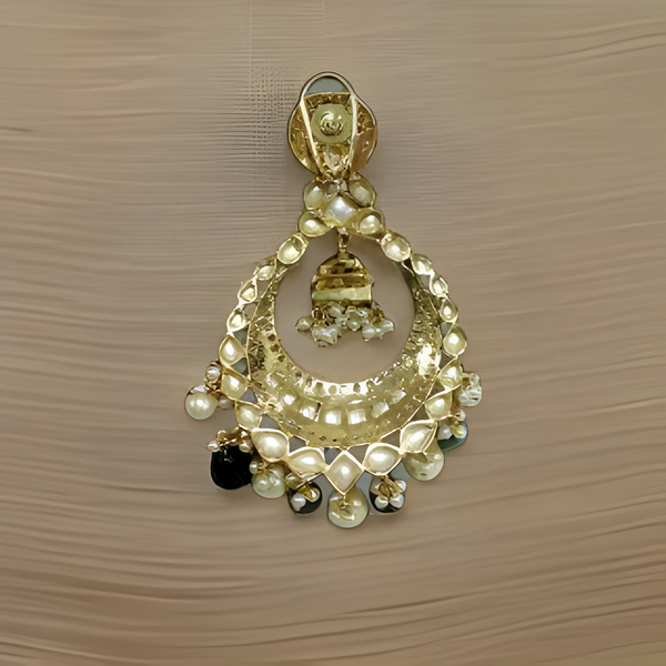 Lustrous Kundan & Pearls Green Chandbali Long Earrings