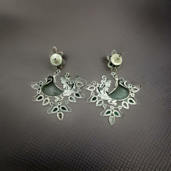 Ravishing Ruby Pink with Emerald Green Oxidized Earrings