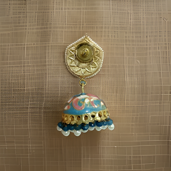 Cerulean Blue Enamel Jhumka Earrings