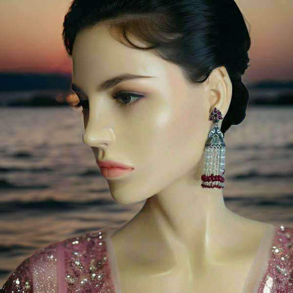 Crescent Piercings Silver Long Jhumka Earrings