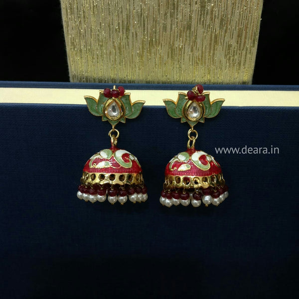 Classic Red and Green Meenakari Jhumka Earrings