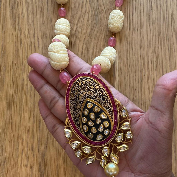 Mermaid Corals and Pink Regal Kundan Pendant Drop Necklace