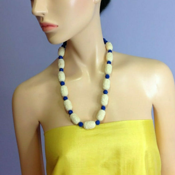 Elegant Mermaid Encarved Cream Blue Necklace