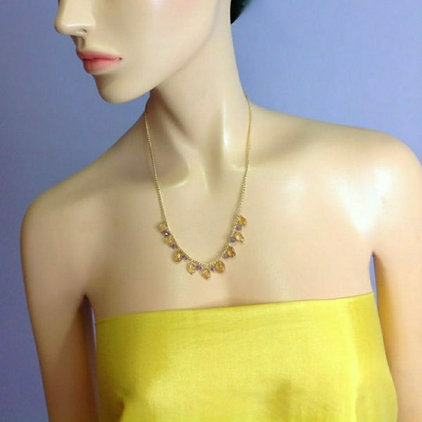 Caramel and Lavender Gemstones in Chain Necklace