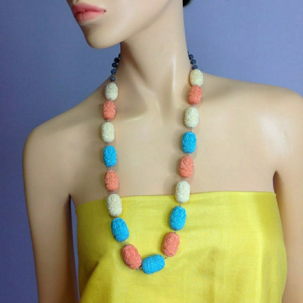 Delicate Turquoise Mermaid Peach Coral Necklace