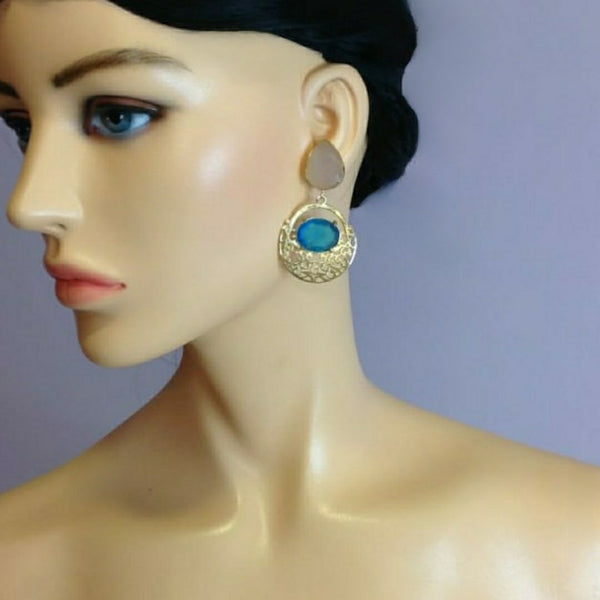 Pretty Rose Quartz Chandbali Earrings