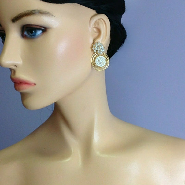 Golden Sphericals Embedded with Pearls Earrings