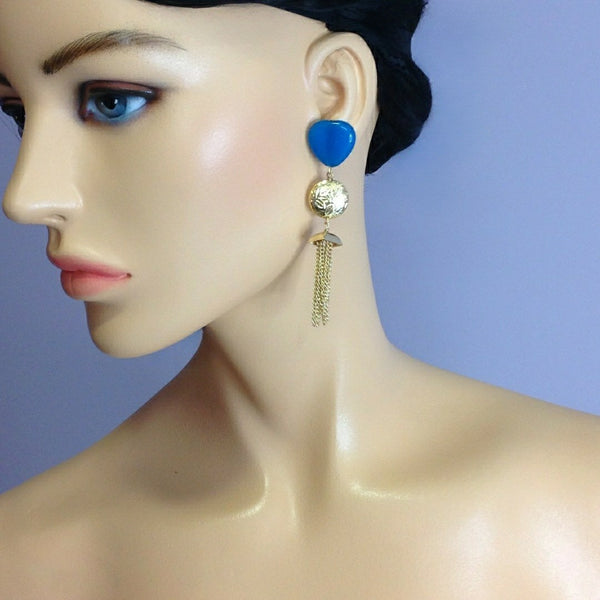 Lovable Blue Gemstone Golden Touch Earrings