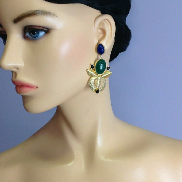 Gorgeous Green Blue Ethnic Long Earrings