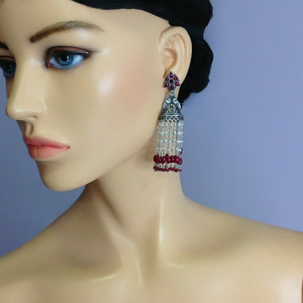 Crescent Piercings Silver Long Jhumka Earrings