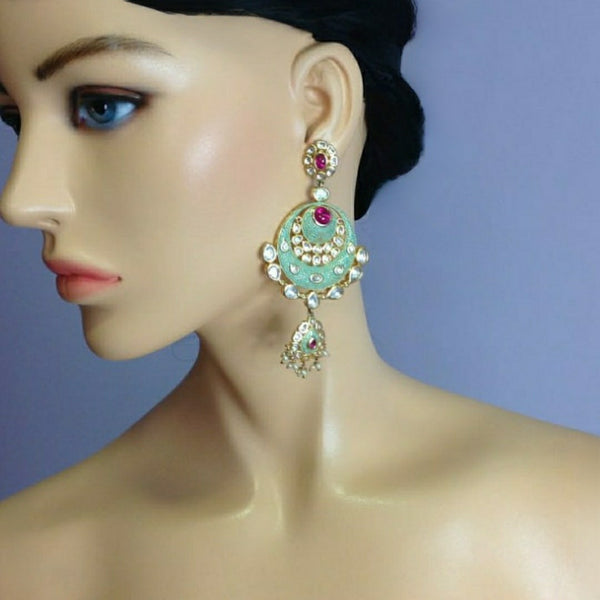 Mint Green Pink Chandbali Long Earrings