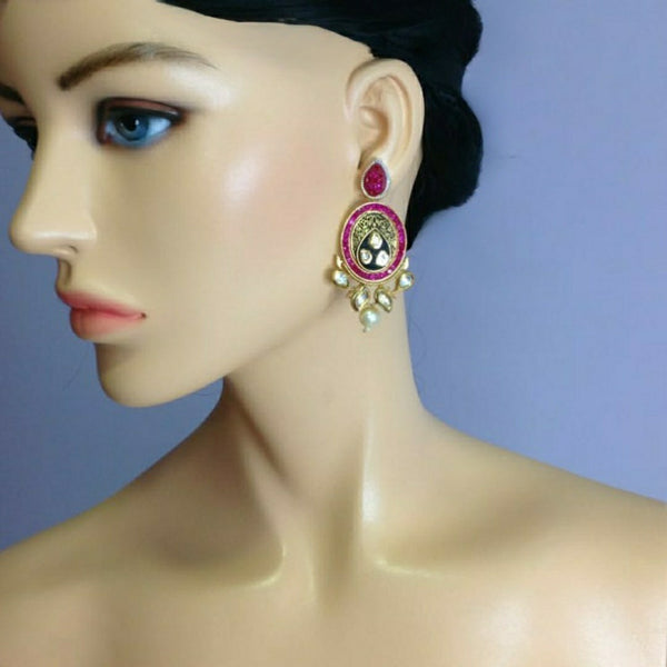 Enchanting Kundan with Regal Black Enamel and Pink Drop Earrings