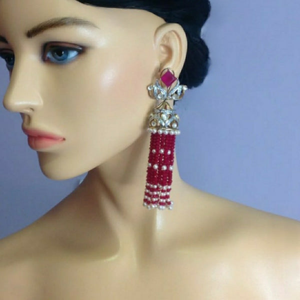 Charismatic Crimson Red Crystal And Kundan Long Earrings