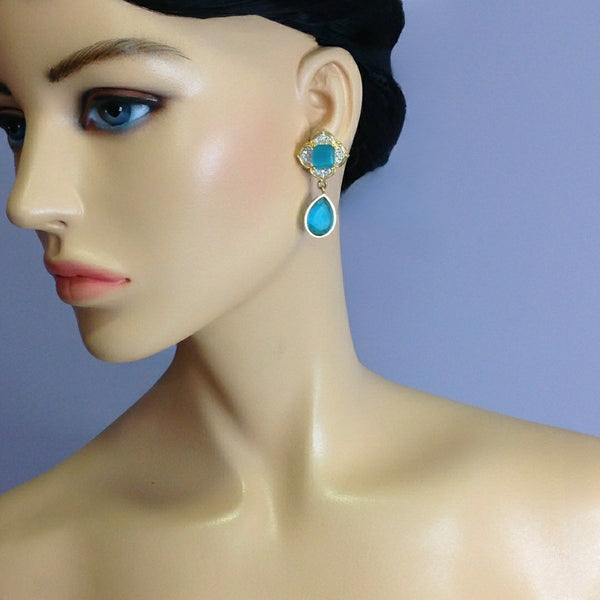 Arctic Blue Stone With Cubic Zirconia Earring