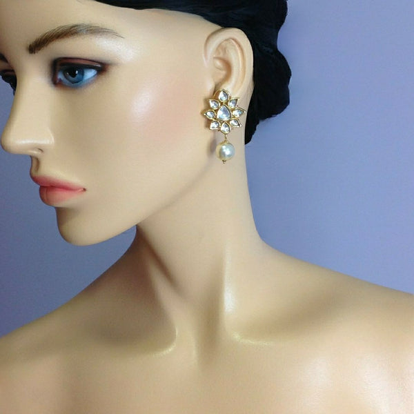 Florence In Gold Kundan Pearls Drop Earrings