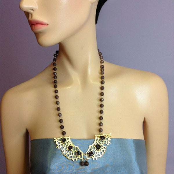 Marine Brown Golden Blue Statement Pendant Necklace