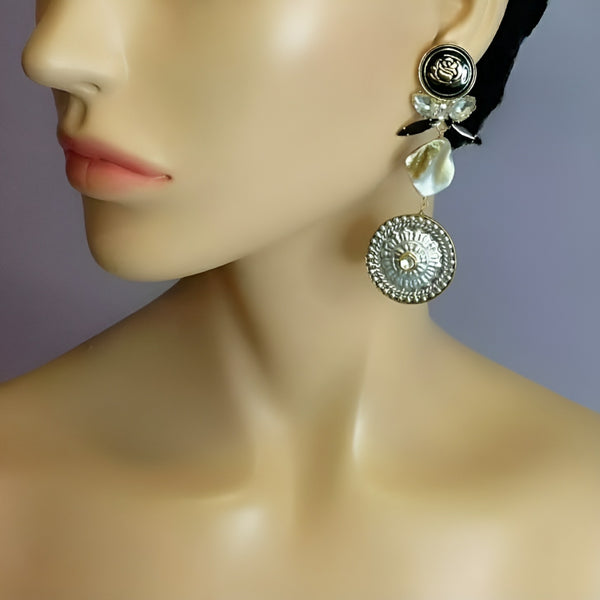 Blooming Rose on MOP Dangler Earrings